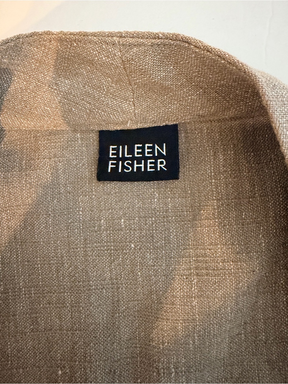 Vintage Eileen Fisher Open Front Jacket Button Closure Cotton Linen Blend Taupe - Picture 10 of 13